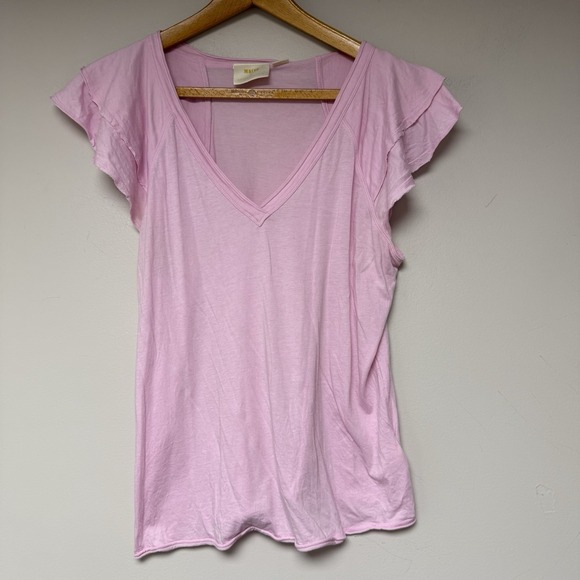 Maeve Tops - Maeve Anthropologie Pink Ruffle Sleeve V Neck T-Shirt Top